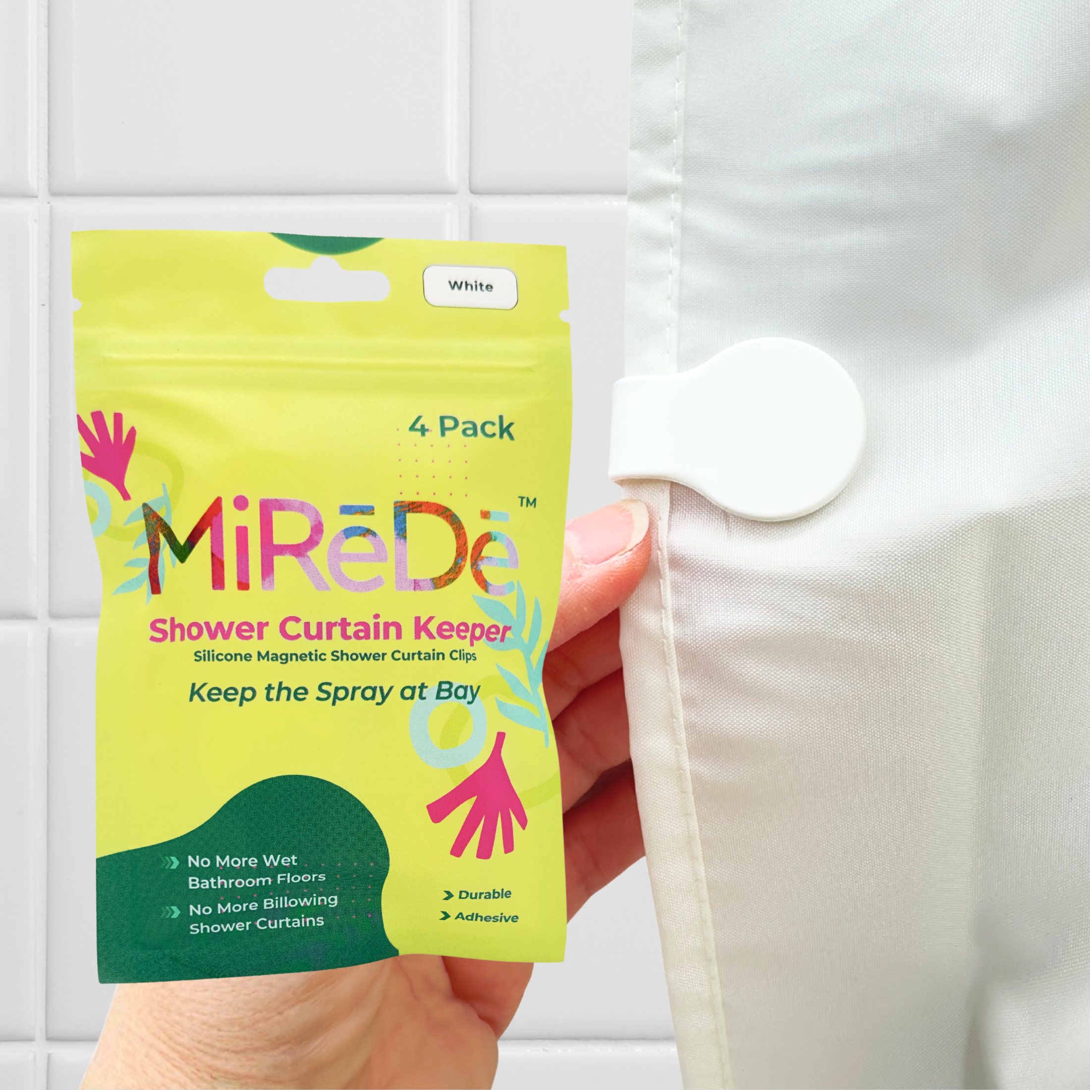 Shower Curtain Keeper - Bright White | Prevent Water Splash & Keep