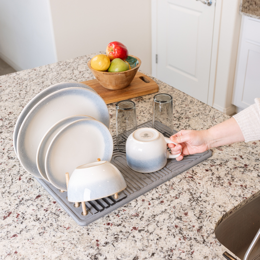 PRE-ORDER Diatomite Stone Drying Mat with Bamboo Dish Rack & Non-Slip Base