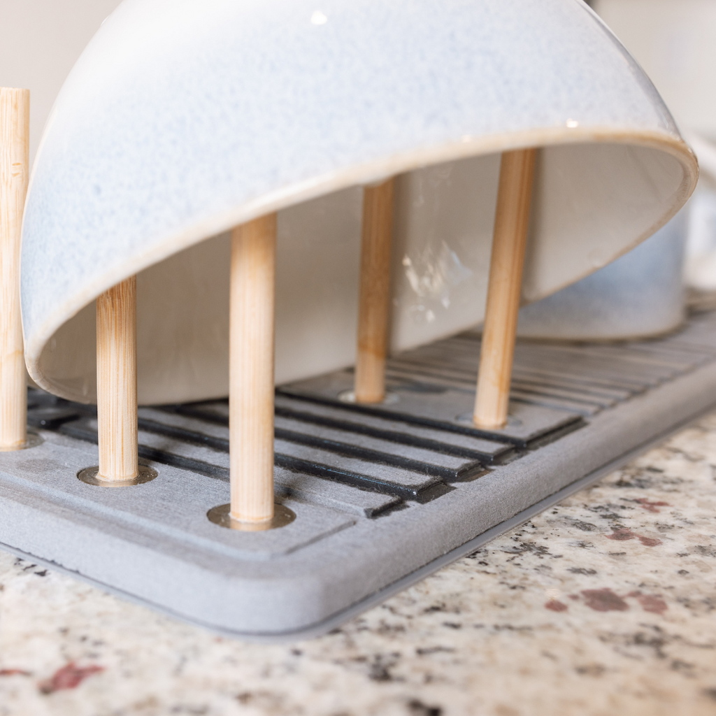Diatomite Stone Drying Mat with Bamboo Dish Rack & Non-Slip Base