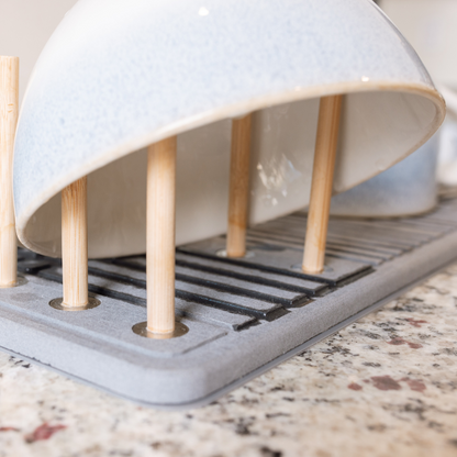 PRE-ORDER Diatomite Stone Drying Mat with Bamboo Dish Rack & Non-Slip Base