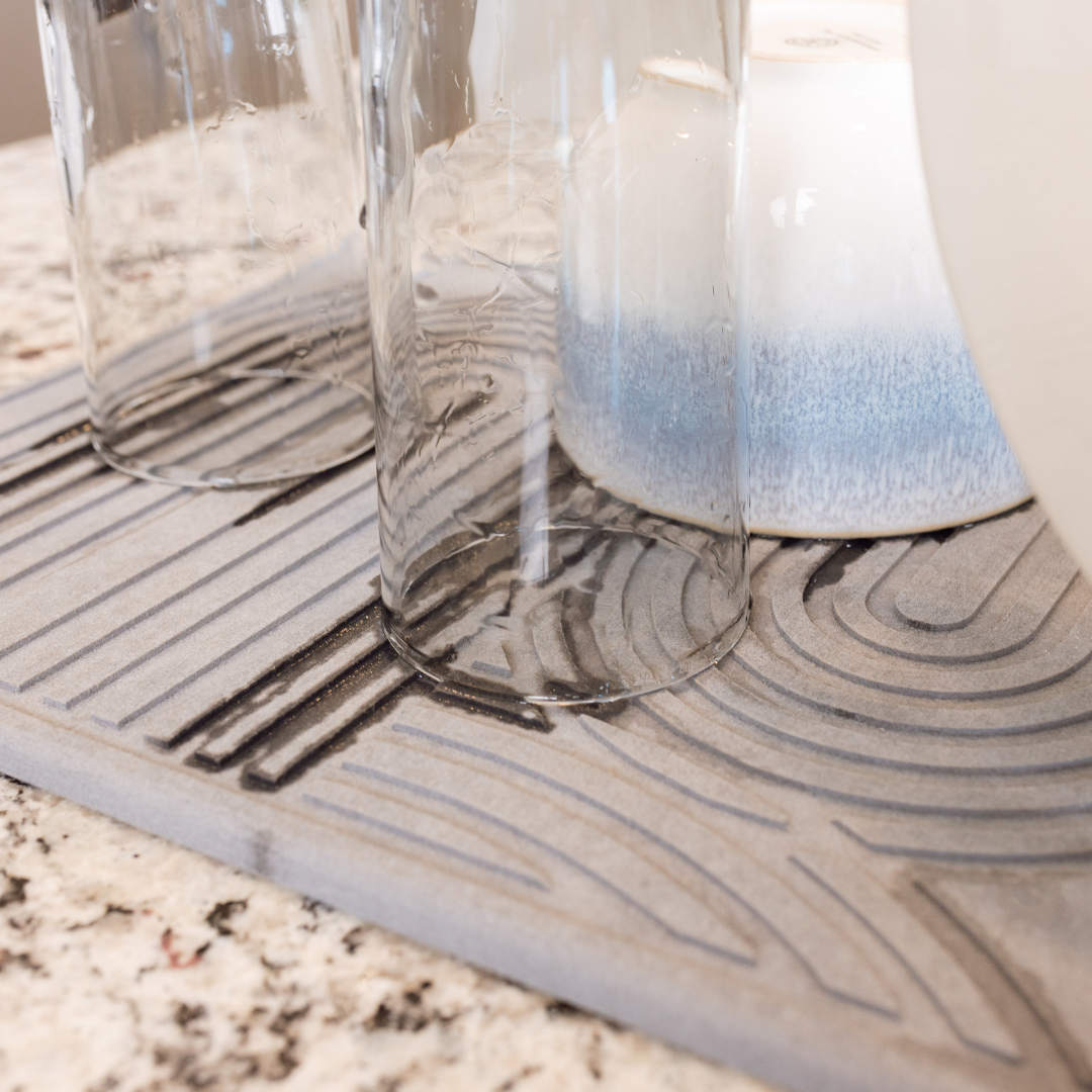 Diatomite Stone Drying Mat with Bamboo Dish Rack & Non-Slip Base