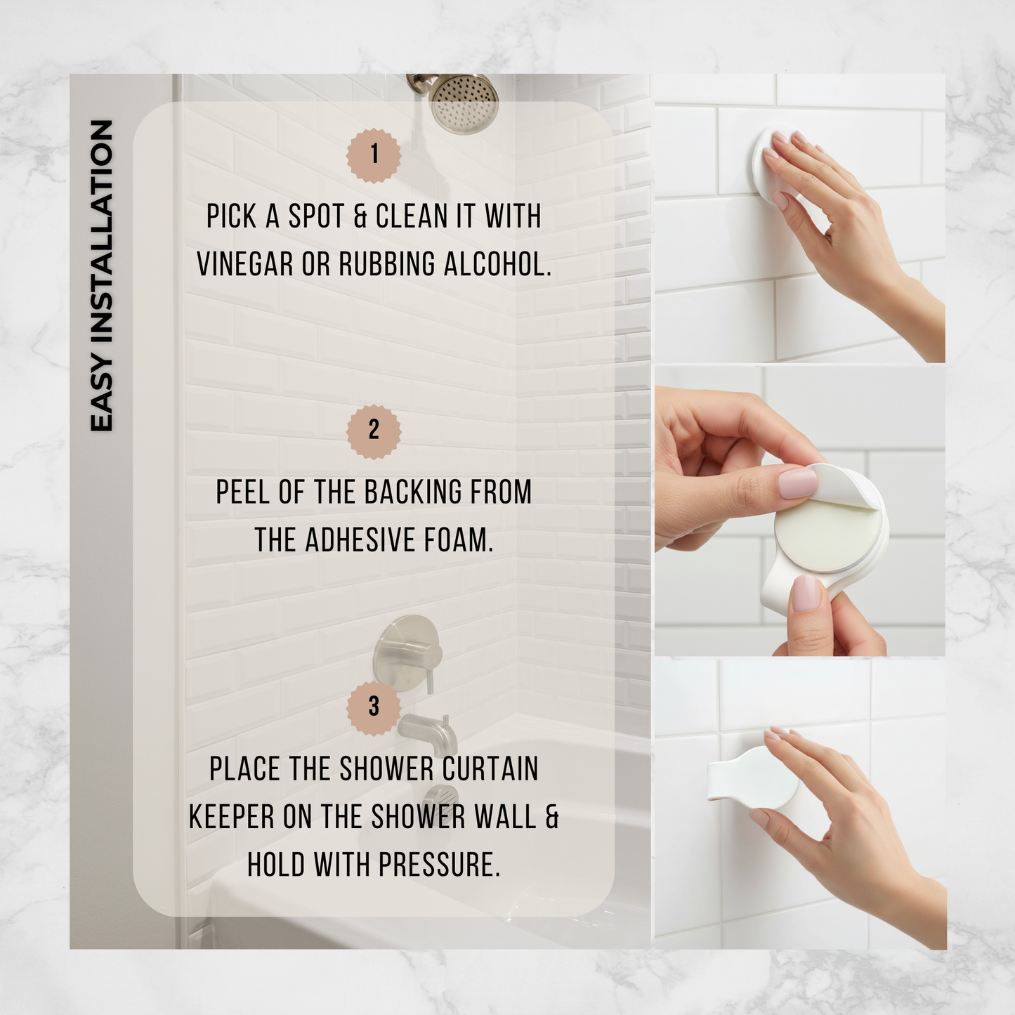 Shower Curtain Keeper Bright White - 3 pack