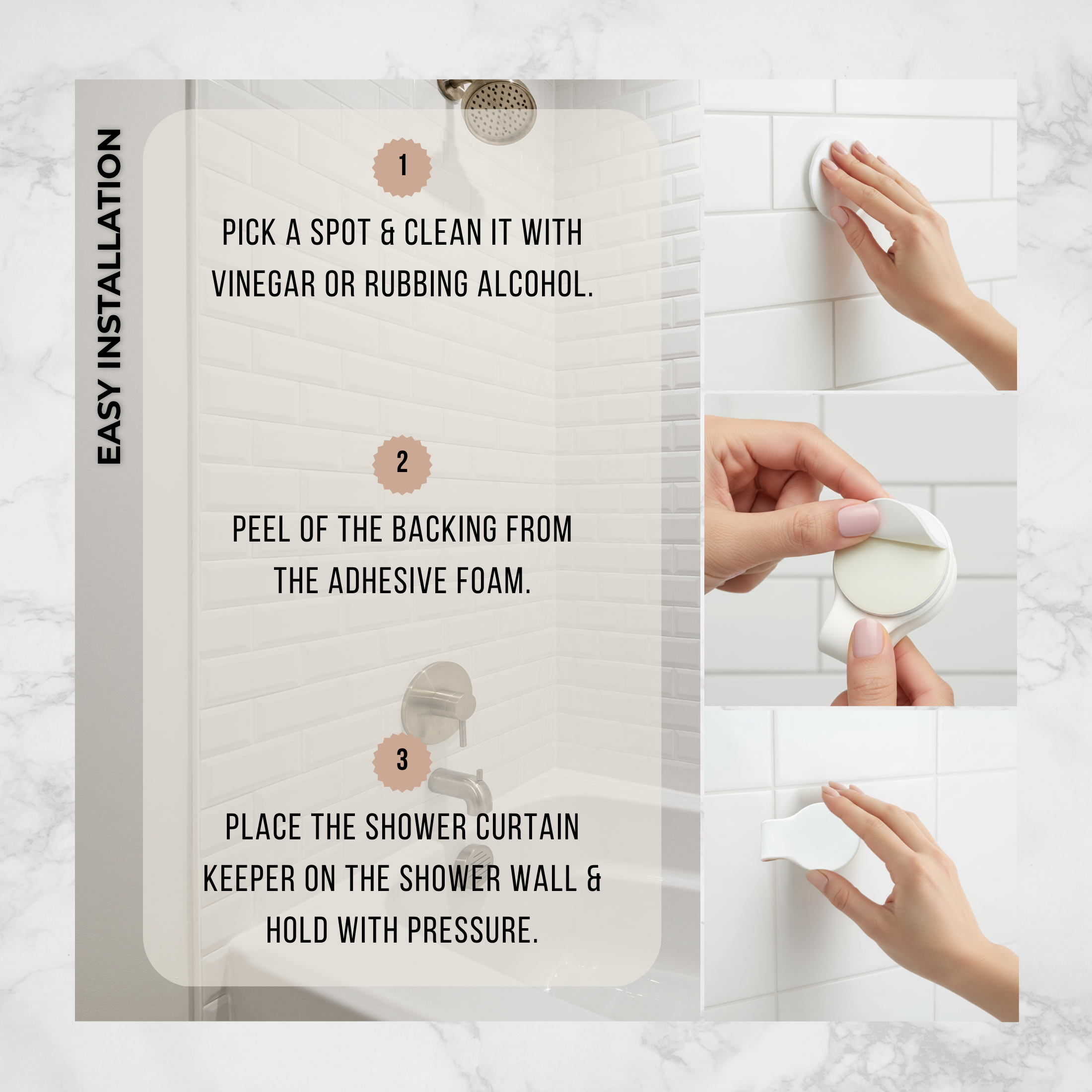 Shower Curtain Keeper Bright White - 3 pack