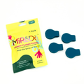 Mirede shower curtain keeper packaging with four blue silicone clips on a white background
